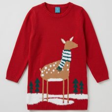 OVX33: Gilrs Knitted Christmas Knitted Jumper Dress (3-9 years)